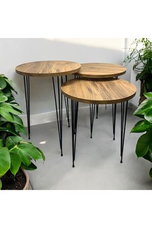 Zigon Sehpa 3'lü Yuvarlak Model Metal Tel Ayak ( ATLANTİK ÇAM)