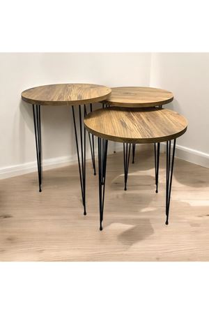 Zigon Sehpa 3'lü Yuvarlak Model Metal Tel Ayak ( ATLANTİK ÇAM)