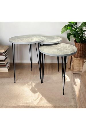 Zigon Sehpa 3'lü Yuvarlak Model Metal Tel Ayak (BEYAZ FÜME) 