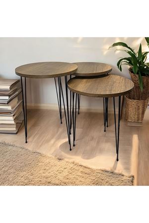 Zigon Sehpa 3'lü Yuvarlak Model Metal Tel Ayak (BAROK) 