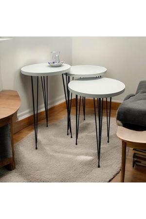 Zigon Sehpa 3'lü Yuvarlak Model Metal Tel Ayak (BEYAZ) 30 ÇAP