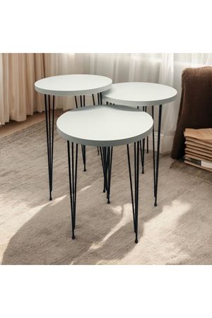 Zigon Sehpa 3'lü Yuvarlak Model Metal Tel Ayak (BEYAZ) 30 ÇAP