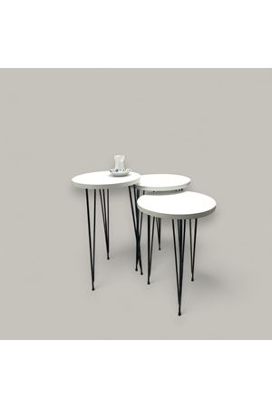 Zigon Sehpa 3'lü Yuvarlak Model Metal Tel Ayak (BEYAZ) 30 ÇAP