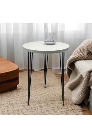  Zigon Sehpa ( BEYAZ )  Metal Tel Ayak 37 ÇAP