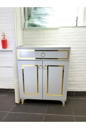 Çok Amaçlı Dolap, Çekmeceli,2 Kapaklı, Mutfak Dolabı, Kahve Köşesi Beyaz, altın 80 CM