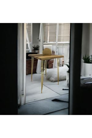 Ceviz  Ahşap Yan Sehpa Firkete Ayaklı (ALTIN)