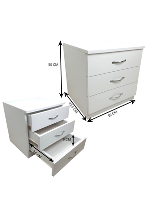 3 Çekmeceli Komodin- Beyaz