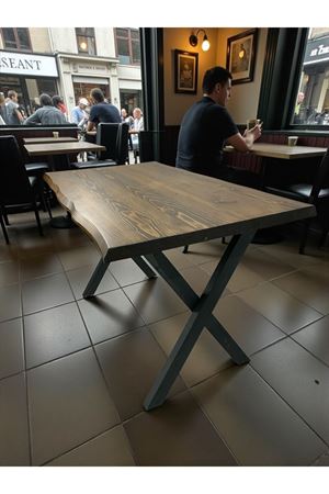 CAFE MASA KÖKNAR Kütük Masa  X AYAK SİYAH