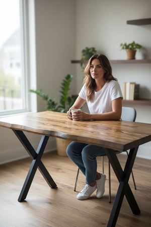 CAFE MASA KÖKNAR Kütük Masa  X AYAK SİYAH