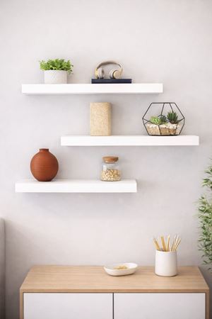 Beyaz Uçan Duvar Rafı 3lü Set Gizli Raf