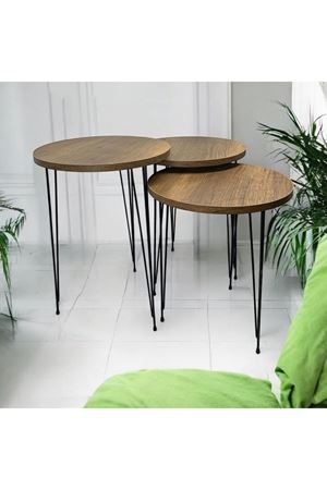 Zigon Sehpa 3'lü Yuvarlak Model Metal Tel Ayak ( BAROK )