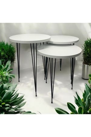 Zigon Sehpa 3'lü Yuvarlak Model Metal Tel Ayak ( BEYAZ )