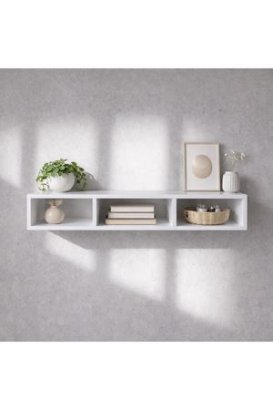 Dekoratif Raflı Duvar Tv Ünitesi  Üç Bölmeli Beyaz