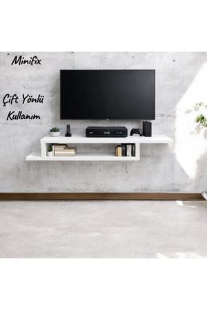 Dekoratif Raflı Duvar Tv Ünitesi  Z Raf Beyaz