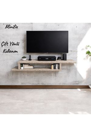 Dekoratif Raflı Duvar Tv Ünitesi  Z Raf Traverten