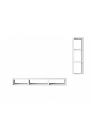 Dekoratif Duvar Rafı - Tv Ünitesi 2 Parçalı Beyaz