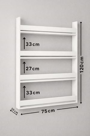 Çocuk Kitaplığı 4 Raflı Duvar Rafı Beyaz Kitaplık - Eğitici Tasarım