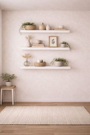 30 mm 3'lü Uçan Duvar Rafı Set Gizli Raf- Beyaz 