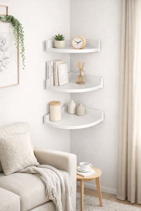 3'Lü Üçgen Köşe Duvar Raf 31 x 26 x 23