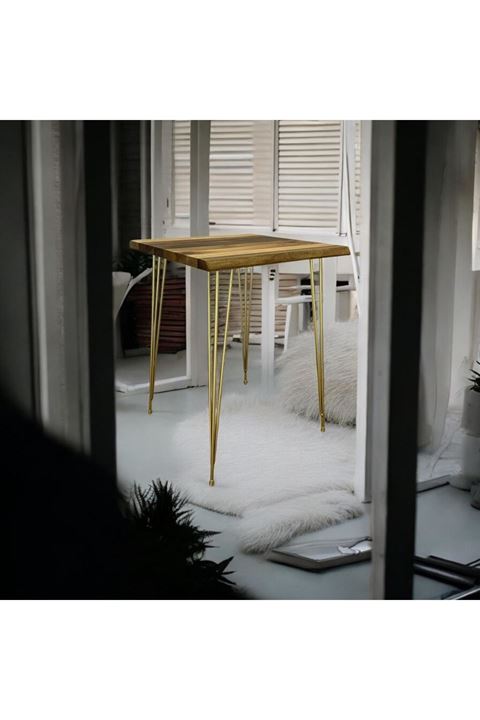 Ceviz Ahşap Yan Sehpa Firkete Ayaklı ( ALTIN AYAKLI )