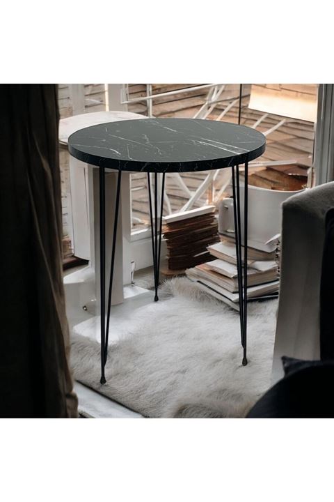 Zigon Sehpa Metal Tel Ayak ( SİYAH MERMER )