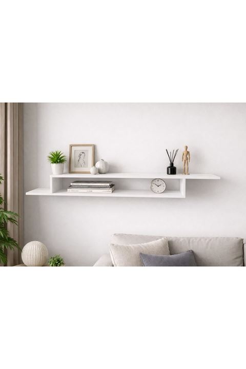 Dekoratif Raflı Duvar Tv Ünitesi  Z Raf Beyaz