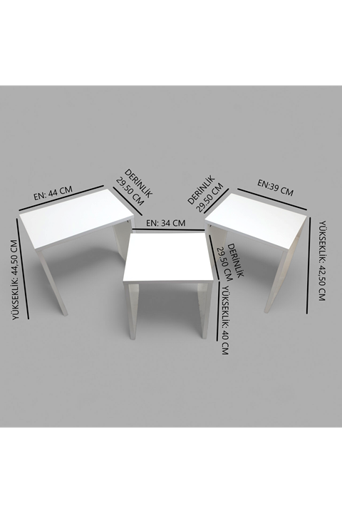 3'lü Zigon Sehpa BEYAZ ASIL