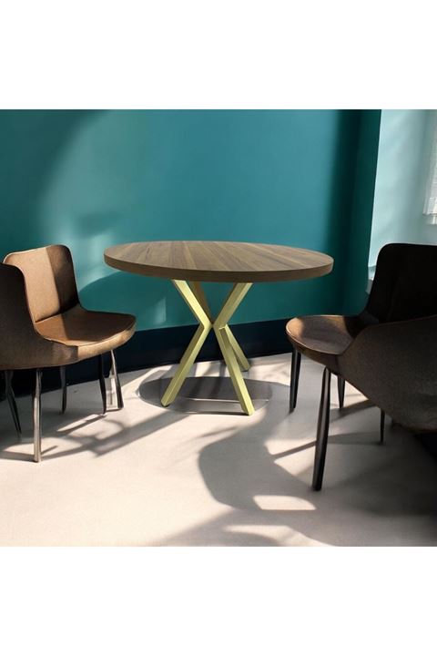 CEVİZ YUVARLAK YEMEK MASASI GOLD RENK AYAK