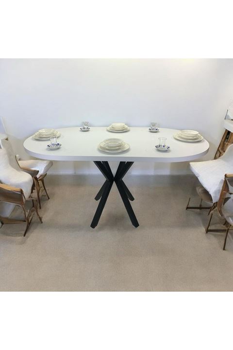 Oval Yemek Masası 6 Kişilik 160 x 90 BEYAZ