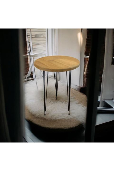 Masif Panel Ahşap Yan Sehpa Firkete Ayaklı