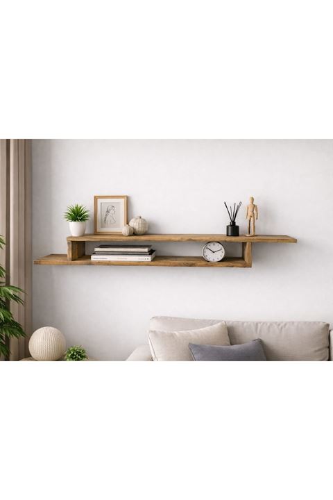 Dekoratif Raflı Duvar Tv Ünitesi  Z Raf Atlantik Çam