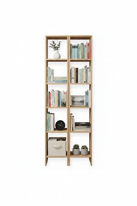 2'li 6 Raflı Dekoratif Kitaplık Atlantik Çam Kitaplık Ofis Kitaplığı Dolap Kitap Rafı