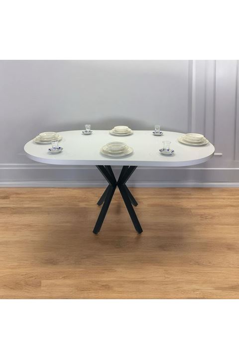Oval Yemek Masası 6 Kişilik 160 x 90 BEYAZ