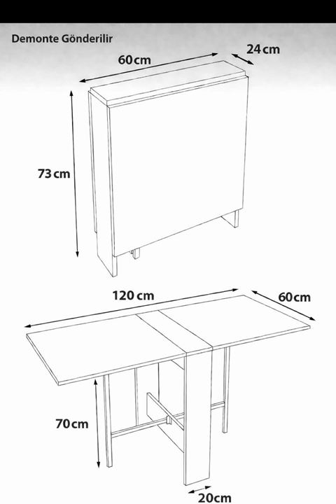 Demonte Pratik Açılır Kapanır Kanatlı Masa - Yemek Masası Atlantik Çam