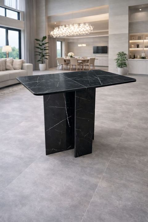 Demonte Pratik Açılır Kapanır Kanatlı Masa - Yemek Masası Siyah Mermer