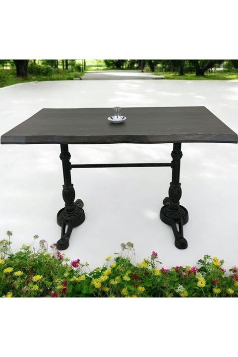 CAFE MASA KÖKNAR Kütük Masa SİYAH ASLAN AYAK 120x70