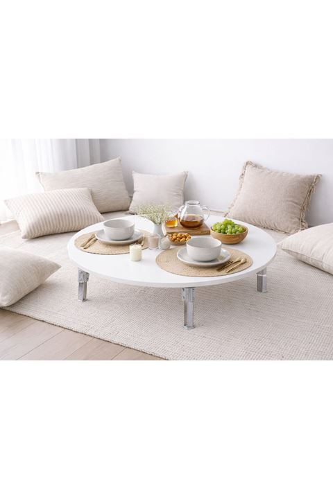 Katlanabilir Yer Sofrası Hamur Açma Tahtası Oyun Masası- Beyaz D60