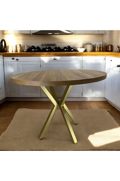 CEVİZ YUVARLAK YEMEK MASASI GOLD RENK AYAK 100 Çap