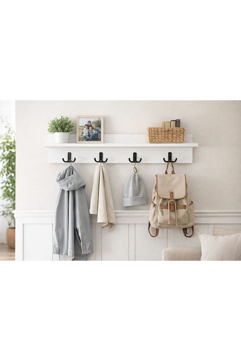 Portmanto Duvar Askılığı Elbise Askılığı  (BEYAZ) 40x15