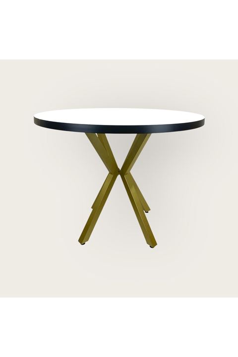 BEYAZ YUVARLAK YEMEK MASASI GOLD RENK AYAK 100 Çap