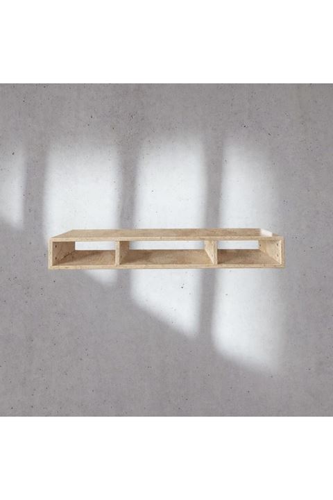 Dekoratif Raflı Duvar Tv Ünitesi  Üç Bölmeli Traverten 130