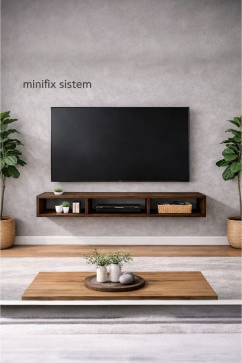 Dekoratif Raflı Duvar Tv Ünitesi  Üç Bölmeli Barok 90