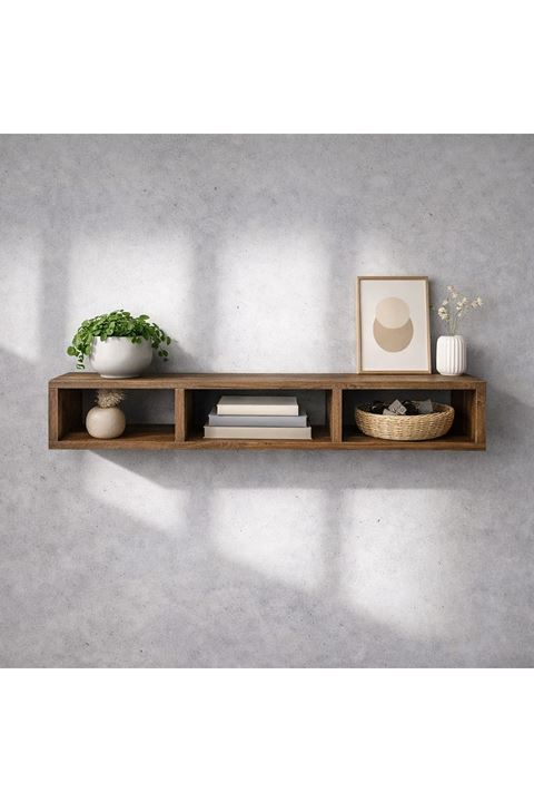 Dekoratif Raflı Duvar Tv Ünitesi Üç Bölmeli Atlantik Çam 90