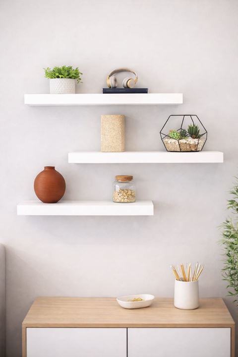 3'lü Uçan Duvar Rafı Set Gizli Raf- Beyaz 15x50