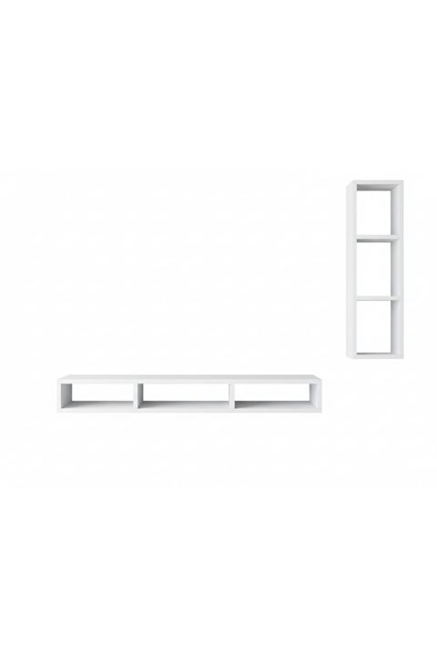 Dekoratif Duvar Rafı - Tv Ünitesi 2 Parçalı Beyaz 150x90