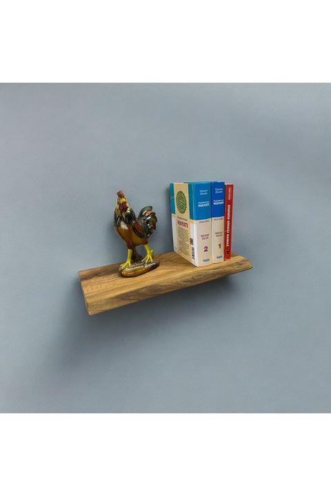 Ahşap Orijinal Ceviz Dekoratif Tekli Uçan Raf 15x40