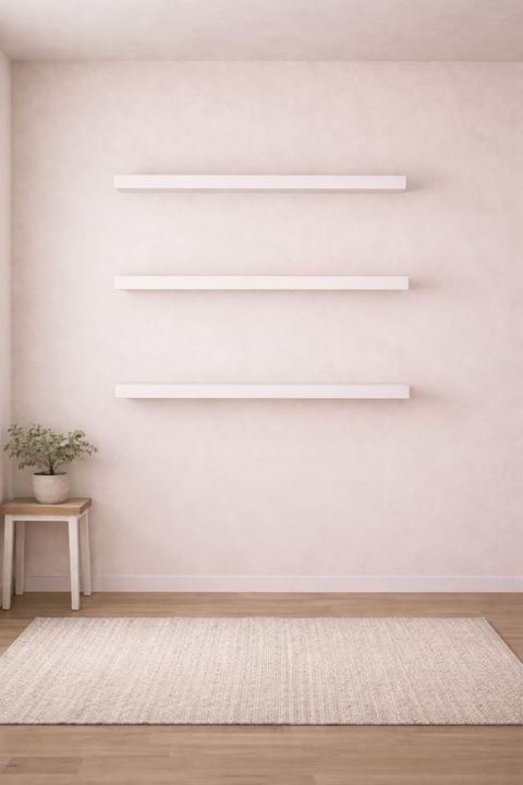 30 mm 3'lü Uçan Duvar Rafı Set Gizli Raf- Beyaz 15x50