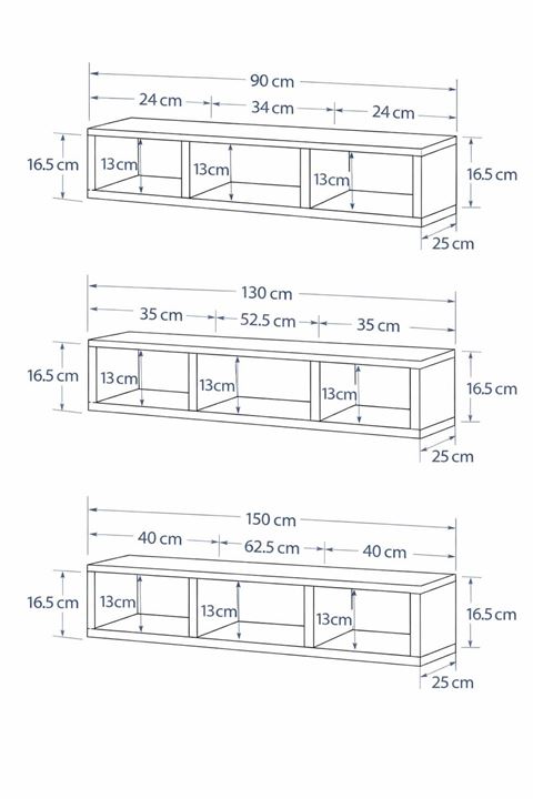 Dekoratif Duvar Rafı - Tv Ünitesi 2 Parçalı Beyaz 150x90