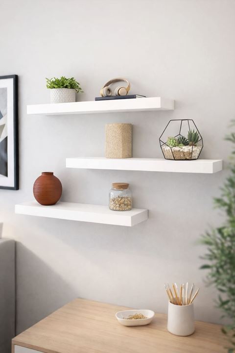 3'lü Uçan Duvar Rafı Set Gizli Raf- Beyaz 15x40