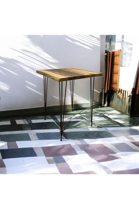 Ceviz Ahşap Yan Sehpa Firkete Ayaklı (Siyah AYAKLI)